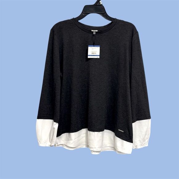 Anne Klein | Women’s Dark Grey Sweatshirt Pullover Top White Sheer Trim Size X - Picture 1 of 15